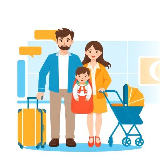 Happy family traveling with toddler